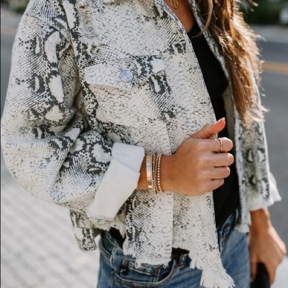 Python Snakeskin Distressed Denim Jacket - Picture 2 of 3